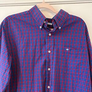Southern Tide Men's Blue and Red Plaid Button-Down Shirt